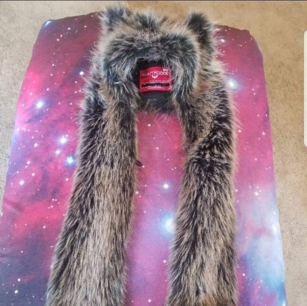 Kid sized spirithood grey wolf faux fur